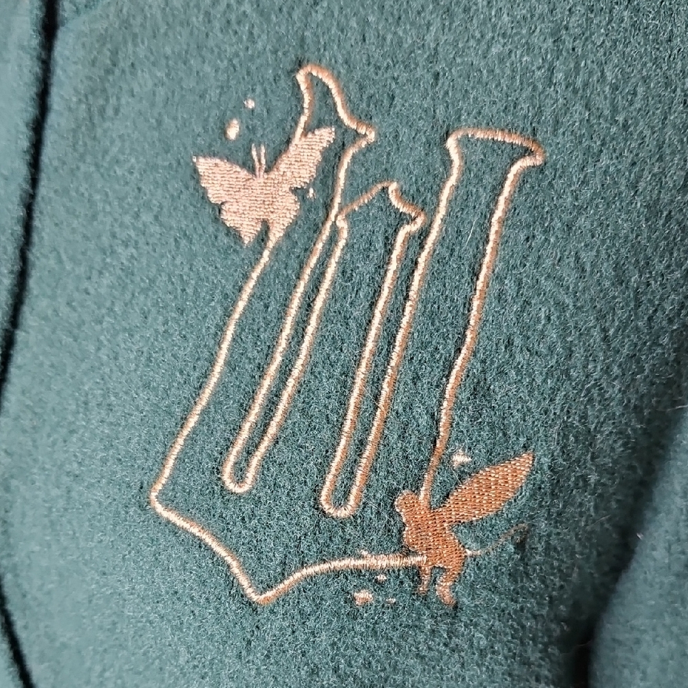 WICKED Green Cardigan gold Buttons with Embroidered W flying Monkey Size Medium - Picture 4 of 13
